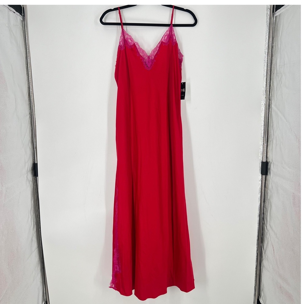 INC International Concepts Intimates Red Pink Lace Trim Nightgown Chemise Medium
